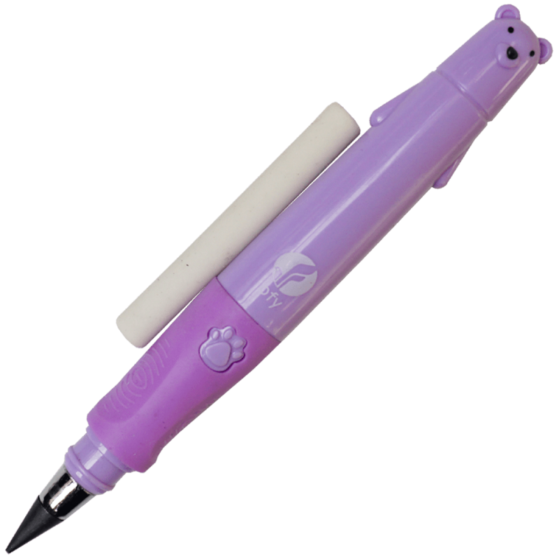 Creion HB infinit, mov cu model ursulet, capacitate de scriere 20.000 m, 12.5 CM